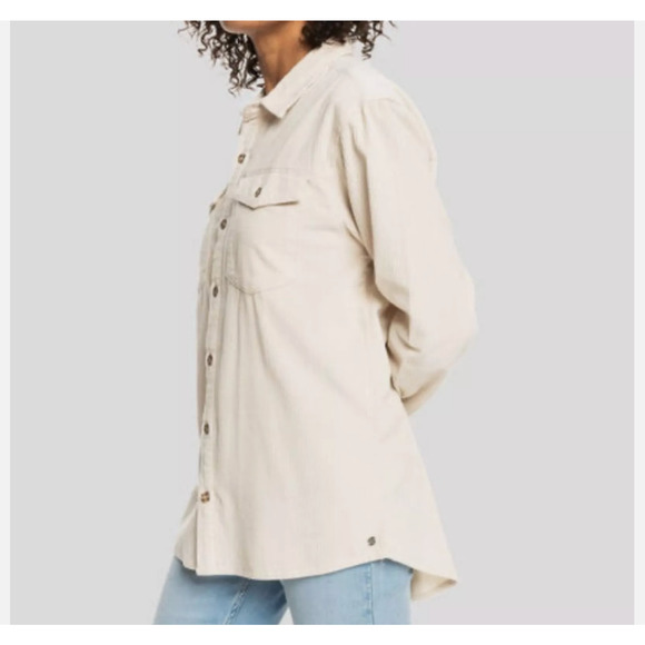 ROXY Corduroy Shacket Long Sleeve Khaki Tan Ribbed Button Sweater  Size XS - Picture 2 of 10